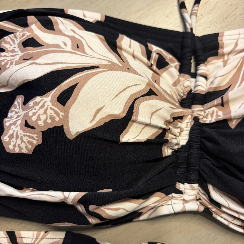 Soma Black Bikini Top with Pale Pink Floral Print